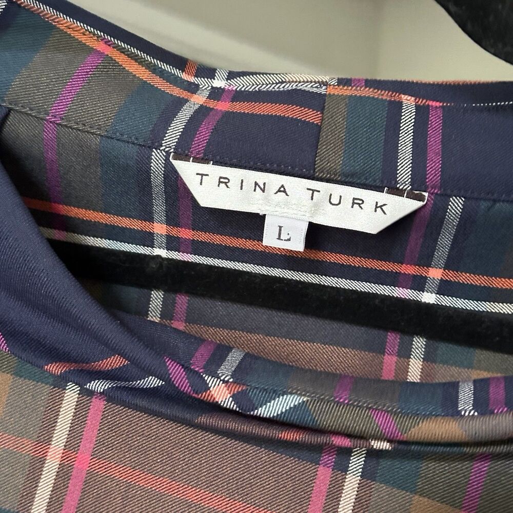 Trina Turk Kailee Plaid Roll Neck Boxy Top Size Large Women’s Classic Workwear - Picture 8 of 11